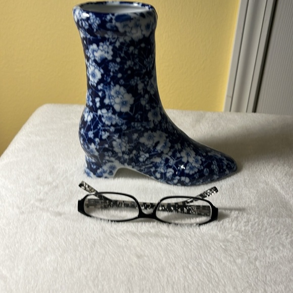Vase Blue and white shoe boot pointed toe base heel, unmarked calico brand - Picture 8 of 10